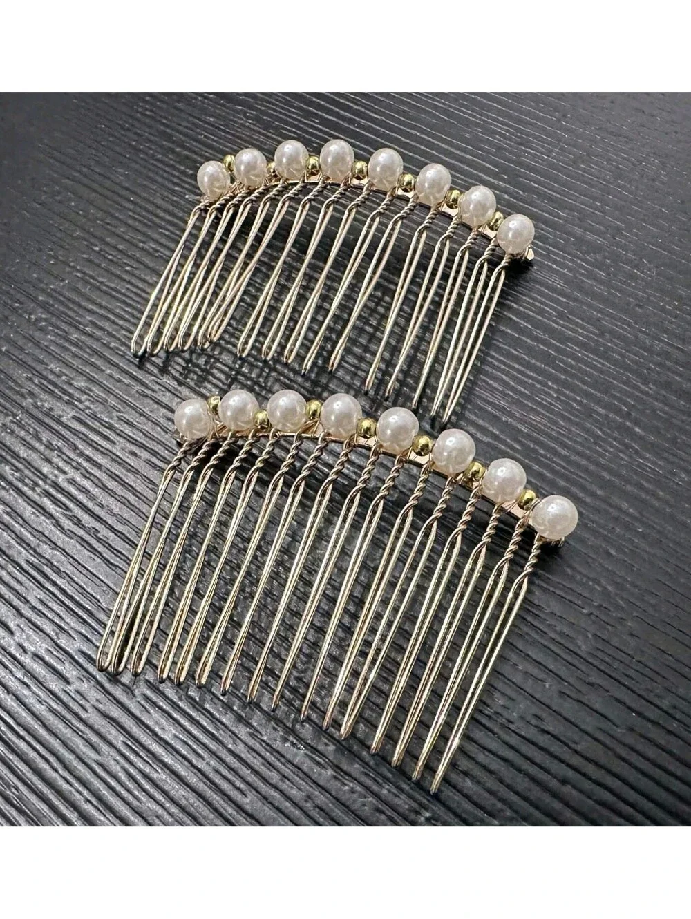 Vintage Gold Tone Faux Pearl Hair Combs Set Of 2 Bridal Wedding Hair Accessories